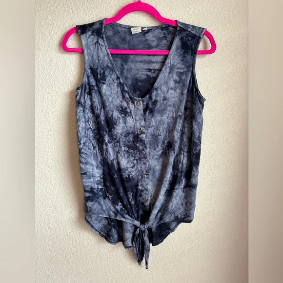 Saint Tropez West Tops - Saint Tropez West Blue Tie Dye Tie Waist Tank
